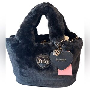 NWT Juicy Couture Warm Up Mini Tote - Soft Faux Fur - Liquorice Black $89